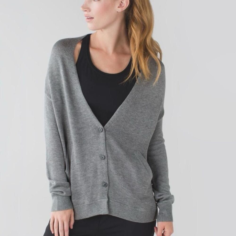 Lululemon Cardi In The Front Mixed Media Sweater Gray Size 4